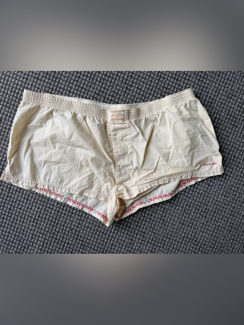 Abercrombie & Fitch Cream Cotton Sleep Boxer with Embroidered Detail